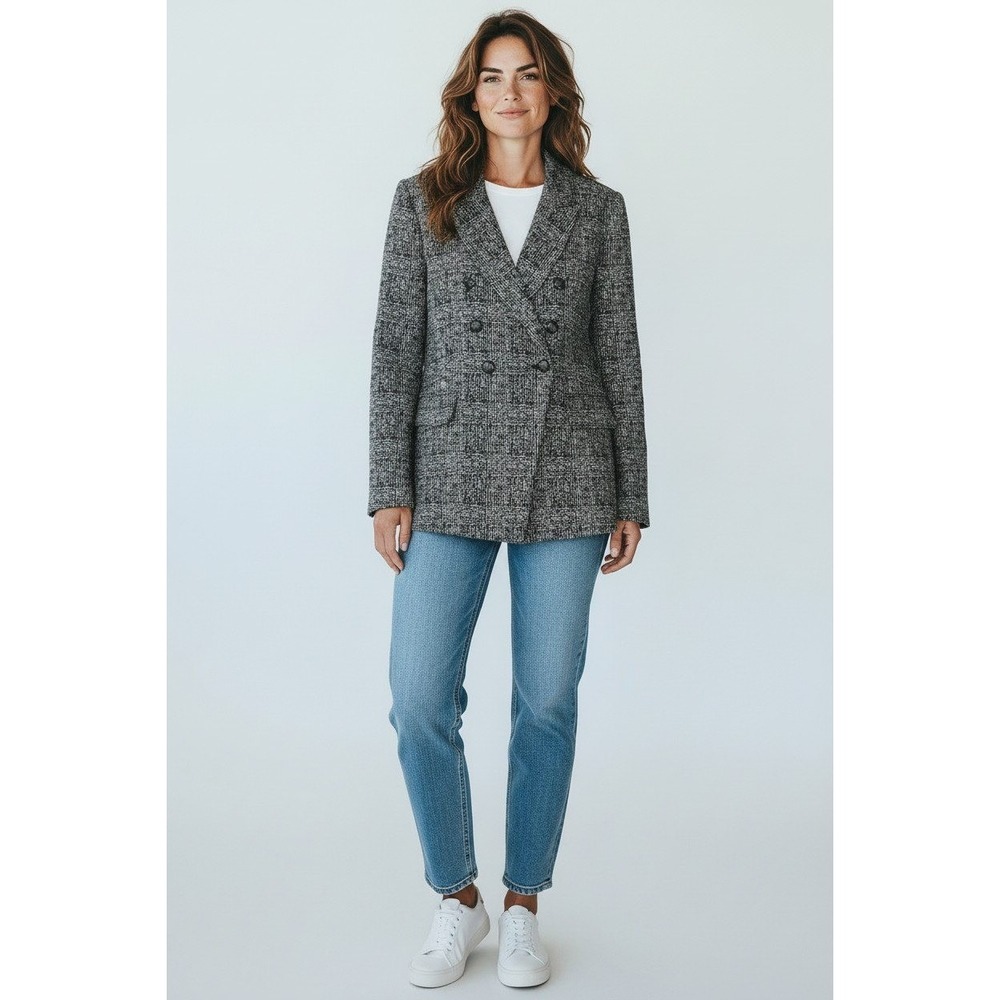White House Black Market Blazer Womens 10 Glen Plaid Double Breasted